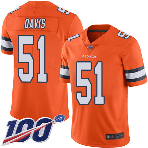 Men Denver Broncos 51 Todd Davis Limited Orange Rush Vapor Untouchable 100th Season Football NFL Jersey
